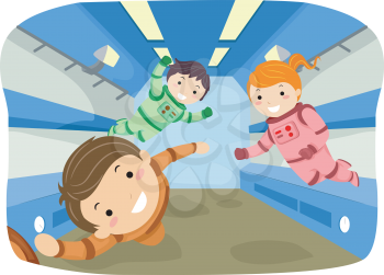 Stickman Illustration of Kids Playing in Zero Gravity