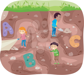 Stickman Illustration of Kids on an Excavation Trip
