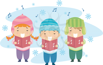 Stickman Illustration Featuring Kids Singing Christmas Carols