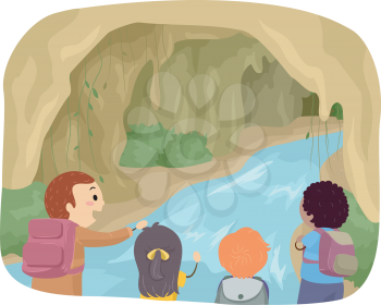 Stickman Illustration of Kids Exploring a Cave