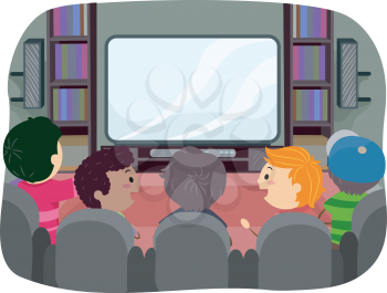 Stickman Illustration of Boys Watching TV