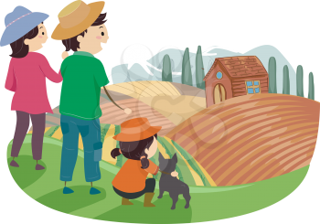 Stickman Illustration of a Family Touring Around a Farm