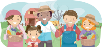 Stickman Illustration of Farmers Showing Their Produce