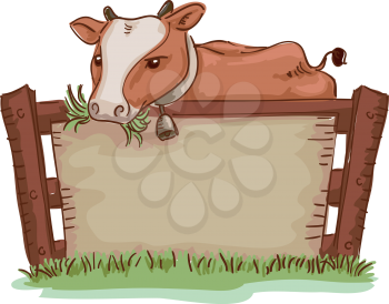 Board Illustration of a Cow Chewing Grass