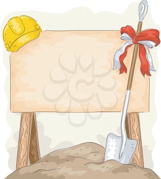 Illustration of a Shovel Placed Beside a Construction Sign