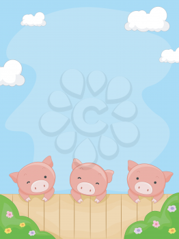 Frame Illustration Featuring Pigs Peeking from the Fence