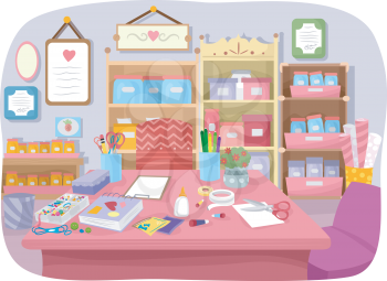 Colorful Illustration of a Craft Room