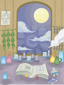 Illustration Featuring the Interior of the Room of a Witch