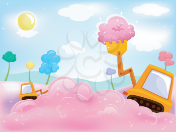Illustration of a Payloader Scooping Cotton Candy - eps10