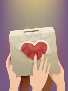 Illustration of People Carrying a Donation Box