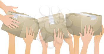 Illustration of Volunteers Carrying Donation Boxes