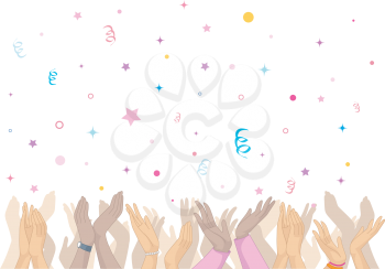 Illustration Featuring an Overjoyed Crowd Clapping as Confetti Rain on Them