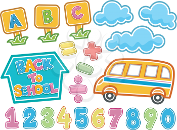 Illustration of Ready to Print Stickers of School Related Elements