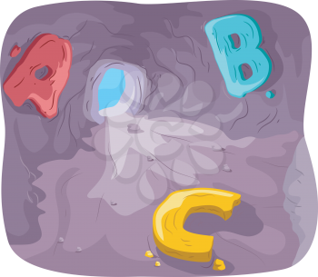 Illustration of a Cave with Letters of the Alphabet Inside