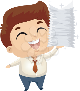 Illustration of a Male Employee Carrying a Stack of Documents