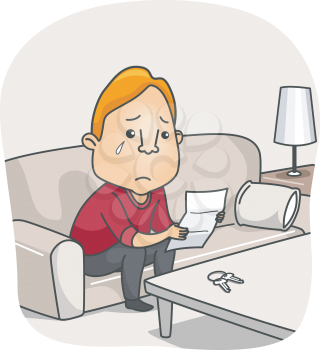 Illustration of a Tearful Man Reading a Goodbye Letter