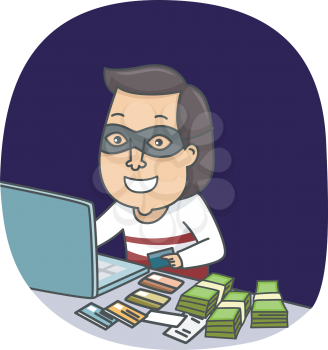 Illustration of an Identity Thief Hiding Behind a Computer
