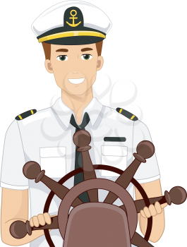 Illustration of a Captain Behind the Wheel