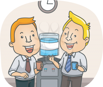 Illustration of Officemates Chatting by the Water Cooler