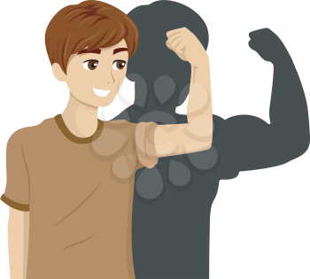 Illustration of a Teenage Boy Flexing His Bicep