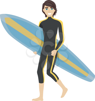 Illustration of a Teenage Boy Carrying a Surfboard