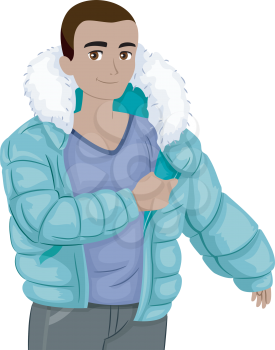 Illustration of a Teenage Boy Putting a Winter Jacket On