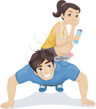 Illustration of a Teenage Couple Exercising Together