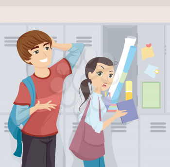 Illustration of a Shy Teenage Boy Asking a Girl Out