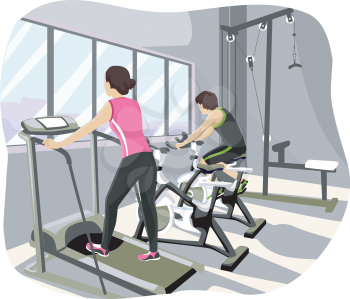 Illustration of a Teenage Couple Working Out at the Gym