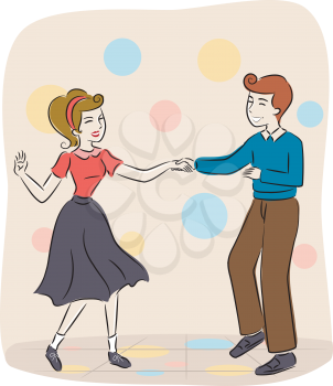 Vintage Style Illustration of a Teenage Couple Dancing