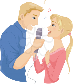 Illustration of a Couple Singing Together