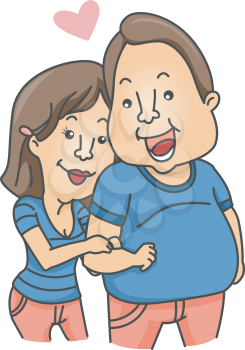 Illustration of a Woman Clinging to the Arm of Her Boyfriend