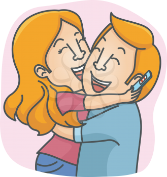 Illustration of a Married Couple Overjoyed by a Positive Pregnancy Test Result