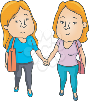 Illustration of a Lesbian Couple Holding Hands While Walking