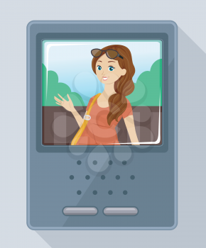 Illustration of a Teenage Girl Using an Intercom