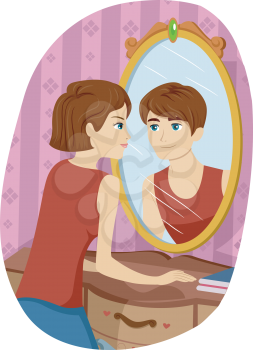 Illustration of a Transgendered Girl Seeing the Reflection of a Boy on Her Mirror