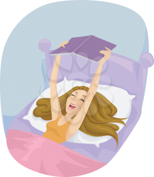 Illustration of a Teenage Girl Laughing While Reading a Book