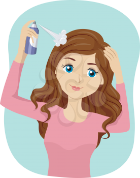 Illustration of a Teenage Girl Spraying Dry Shampoo