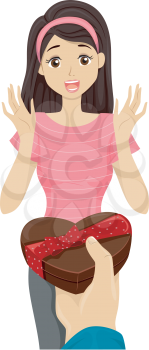 Illustration of a Teenage Girl Receiving a Box of Chocolates