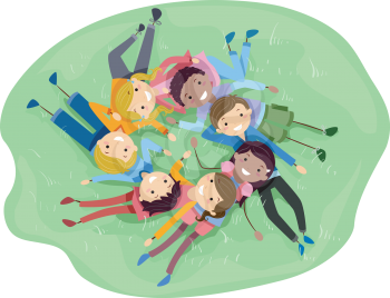 Stickman Illustration of a Diverse Group of Teens Lying on the Grass