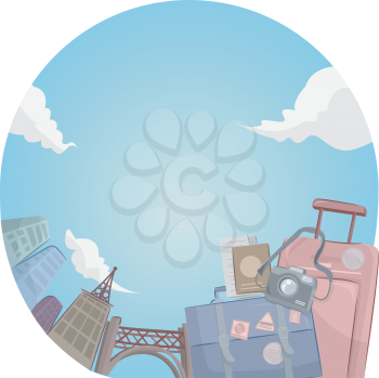 Illustration of a Pair of Traveling Bags Against a City Skyline Background