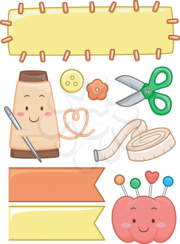 Illustration Featuring Different Sewing Elements