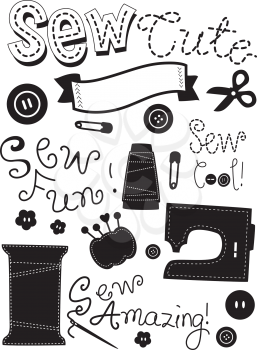 Stencil Illustration Featuring Sewing Materials