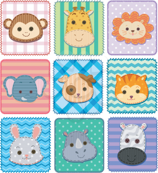 Illustration of an Assortment of Patches Featuring Cute Animals