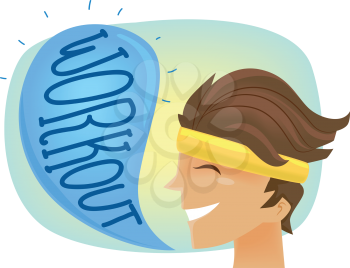 Illustration of a Man Wearing a Headband Telling People to Work Out