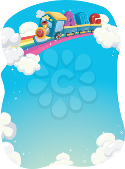 Illustration of a Locomotive Train Cruising on a Rainbow Track