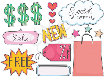 Illustration Featuring Printable Stickers for a Sales Event