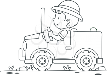 Black and White Coloring Page Illustration of a Boy