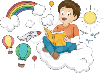 Illustration of a Boy Reading a Book of Fiction