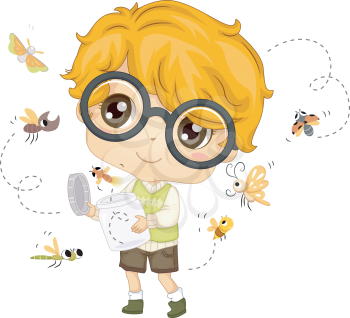 Illustration of a Little Boy Setting Insects Free